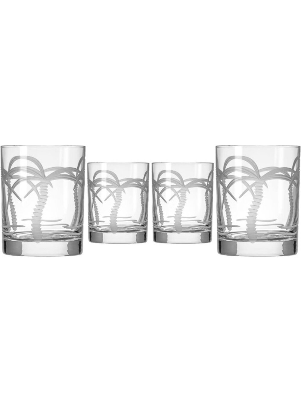 Engraved Palm Tree Whiskey Glasses Set | Lead-Free Old Fashioned Tumblers 13oz